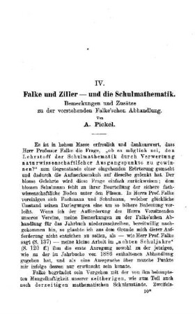 Falke und Ziller - und die Schulmathematik : Bemerkungen und Zusätze zu der vorstehenden Falk'schen Abhandlung