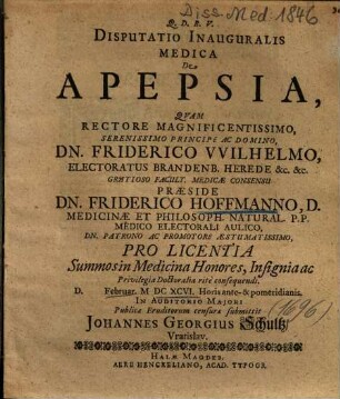 Disputatio Inauguralis Medica De Apepsia