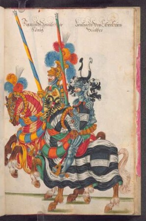 2 Stechreiter, Beischrift: „Sigmundt Römischer König, Lienhardt von Ehenheim, Rütter“