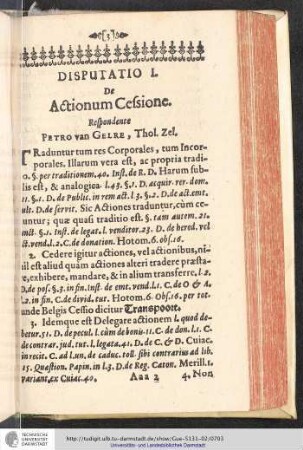Disputatio I. De Actionum Cessione