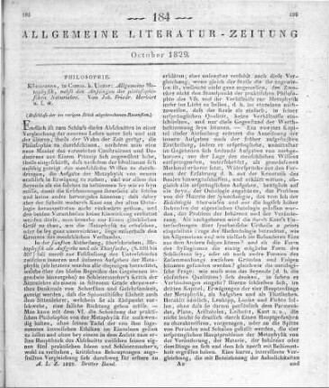 Herbart, J. F.: Allgemeine Metaphysik, nebst den Anfängen der philosophischen Naturlehre. T. 1. Königsberg: Unzer 1828 (Beschluss der im vorigen Stück abgebrochenen Recension)