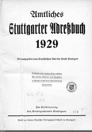 1929: Stuttgarter Adressbücher, 1929