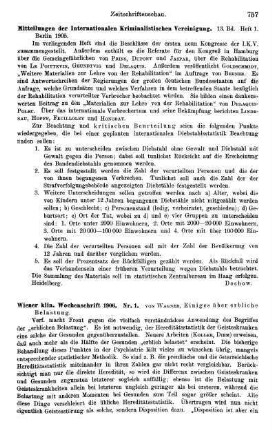 757, Mitteilungen der Internationalen Kriminalistischen Vereinigung. 13 Bd. Heft 1
