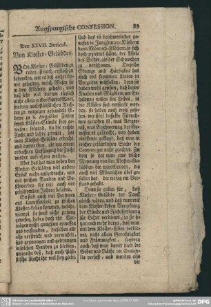 Der XXVII. Articul. Von Kloster-Gelübden