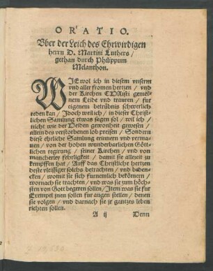 Oratio. Uber der Leich des Ehrwirdigen herrn D. Martini Luthers/ gethan durch Philippum Melanthon.