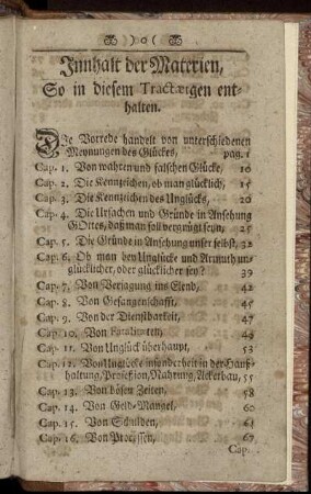 Inhalt der Materien, ...