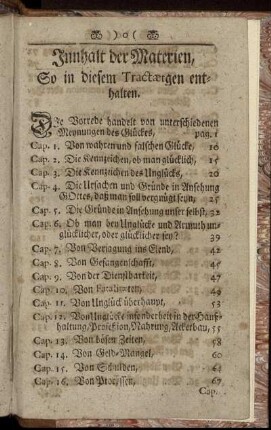 Inhalt der Materien, ...