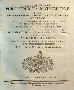 Propositiones Philosophicae Ac Mathematicae