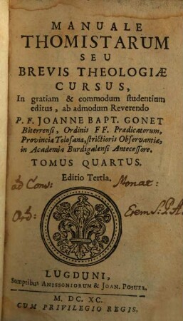 Manuale Thomistarum Seu Brevis Theologiae Cursus. 4