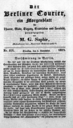 No. 826, Dienstag, den 3. November 1829