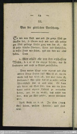 III. Von der göttlichen Vorsehung