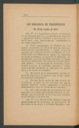 Ley orgánica de presupuesto de 24 de octubre de 1913
