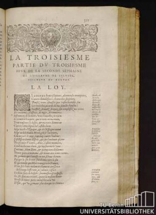 La Troisiesme Partie Du Troisiesme Iour De La Seconde Sepmaine De Guillaume De Saluste, Seigneur Du Bartas. La Loy.