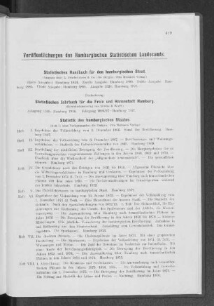 Veröffentlichungen des Hamburgischen Statistischen Landesamts.