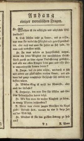 Anhang einiger moralischen Fragen.
