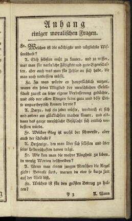 Anhang einiger moralischen Fragen.