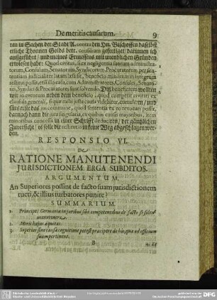 Responsio VI. De Ratione Manutenendi Iurisdictionem Erga Subditos
