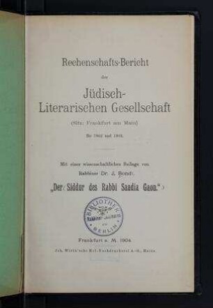 Der Siddur des Rabbi Saadia Gaon / J. Bondi