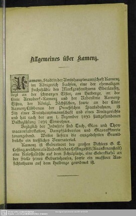Allgemeines über Kamenz