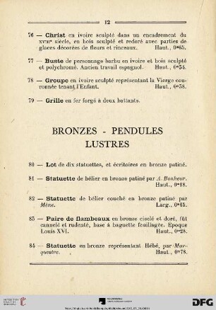 Bronzes - Pendules - Lustres (Nr. 80-95)