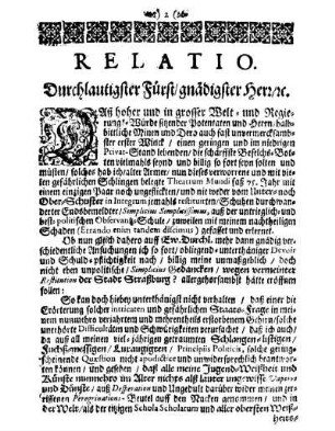 Relatio. Durchlautigster Fürst/ gnädigster Herr [et]c.