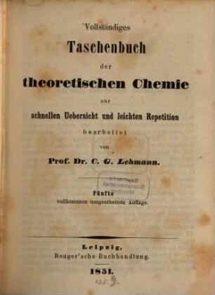 Vollständiges Taschenbuch der theoret. Chemie