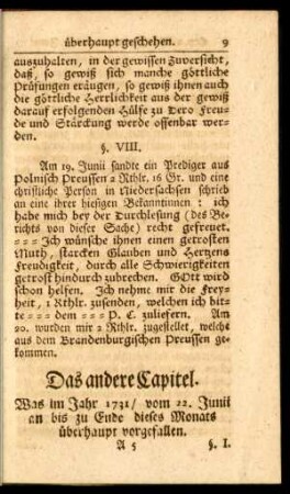 Das andere Capitel. Was im Jahre 1731, vom 22. Junii an ... überhaupt vorgefallen.
