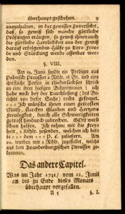 Das andere Capitel. Was im Jahre 1731, vom 22. Junii an ... überhaupt vorgefallen.