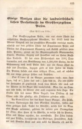 Einige Notizen über die landwirthschaftlichen Verhältnisse im Großherzogthum Posen.