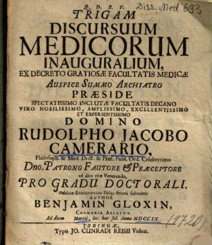 Trigam Discursuum Medicorum Inauguralium