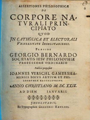 Assertiones philos. de corpore naturali principiato