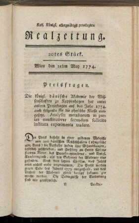 20tes stück. Wien den 21ten May 1774.