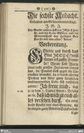 Die sechste Andacht. Gehalten am Grünendonnerstage