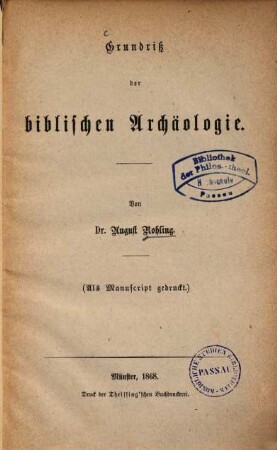 Grundriß der biblischen Archäologie