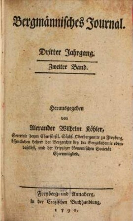 Bergmännisches Journal. 1790, 2 = Jg. 3