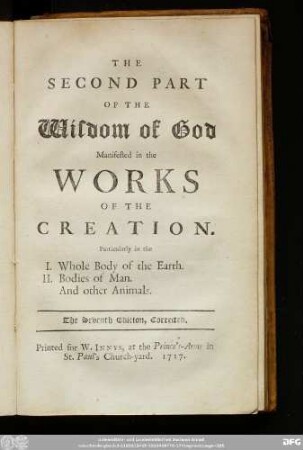 The Second Part Of The Wisdom of God Manifested in the Works Of The Creation.