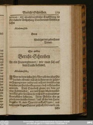 Ein ander Bericht-Schreiben An ein Frauenzimmer, wie man sich dem Lande befindet.