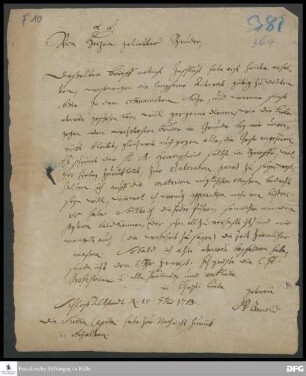 Brief von Gottfried Arnold an August Hermann Francke.