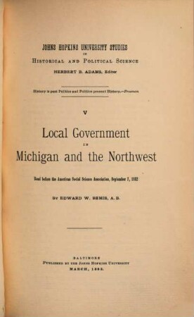 Local Government in Michigan and the North-West