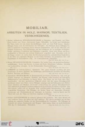Arbeiten in Holz, Marmor, Textilien, Verschiedenes (Nr. 1-179)