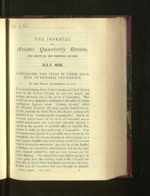 Lancashire and India in their Relation to Imperial Preference.