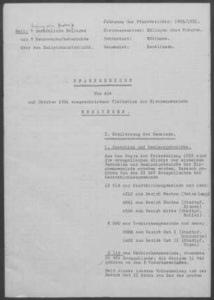 Esslingen: Pfarrbericht der Gesamtkirchengemeinde 1931