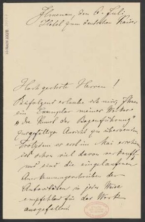 Brief an B. Schott's Söhne : 06.07.1891