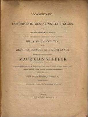 Commentatio de inscriptionibus nonnullis Lyciis : (Gratulationsschrift.)