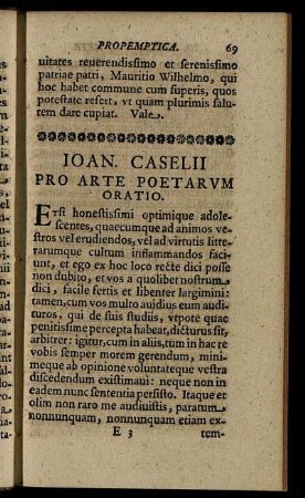 Ioan. Caselii Pro Arte Poetarvm Oratio.