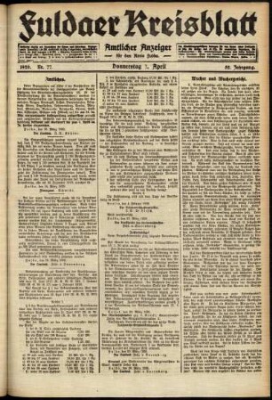 Ausgabe vom Donnerstag, den 01. April 1920.
