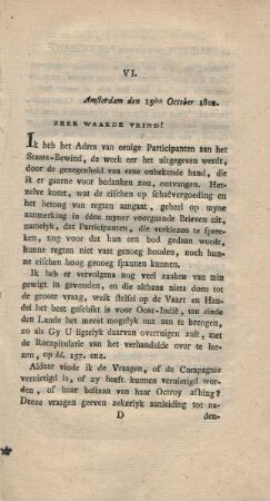VI. Amsterdam den 15den October 1802