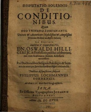 Disputatio Solemnis De Conditionibus