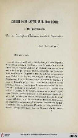 2: Extrait d'une lettre de M. Léon Rénier à M. Cherbonneau sur une inscription chrétienne trouvée à Constantine