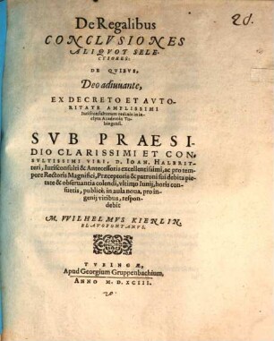 De regalibus conclusiones aliquot selectiores